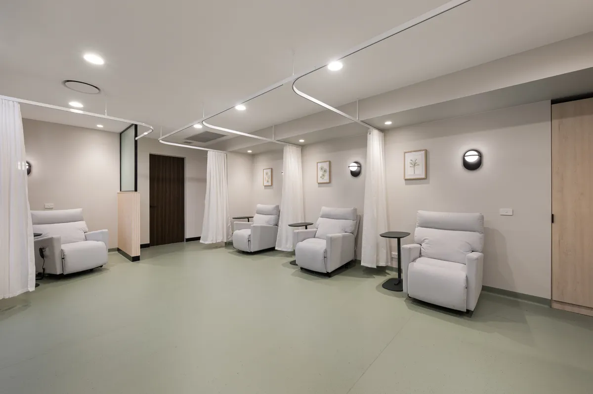 Infusion room with comfortable recliners at Hunter Blood Group